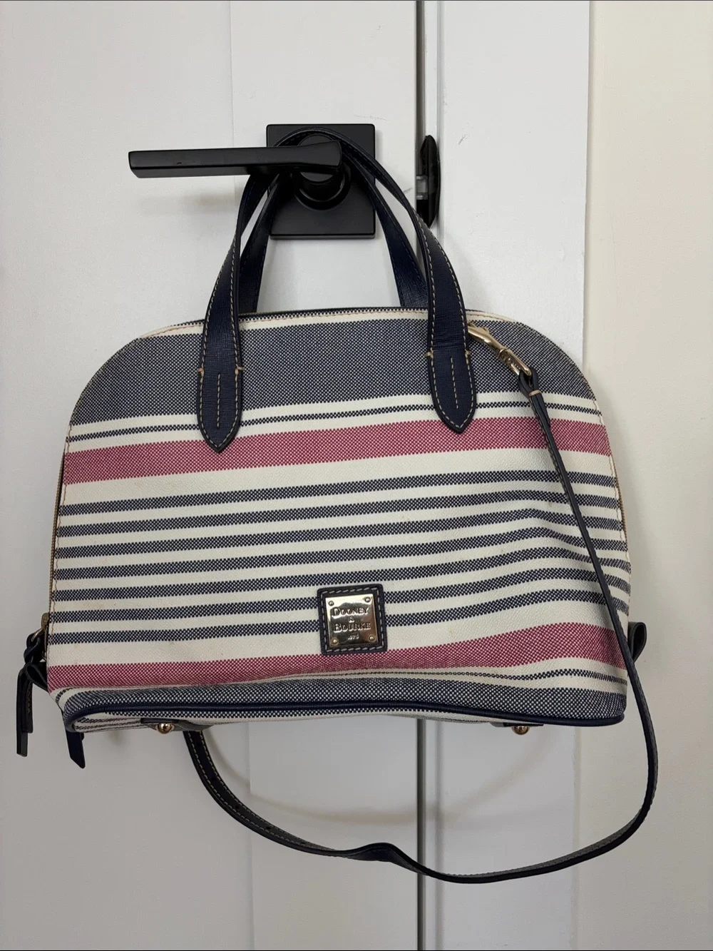 Dooney & Bourke Navy, White & Red Striped Shoulder Tote